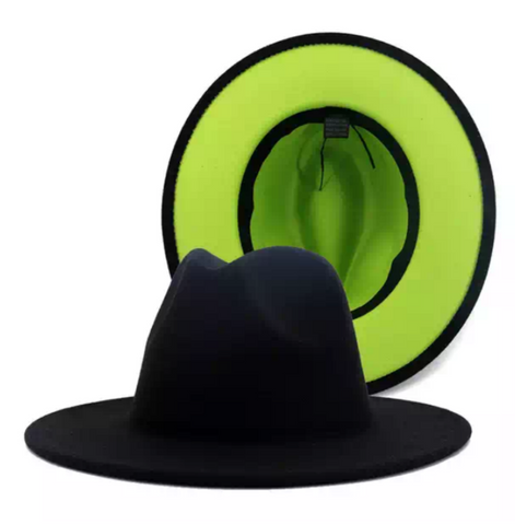 Black with Lime Green Bottom Fedora