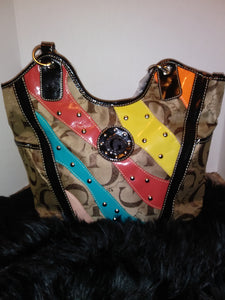 Brown & Multi Color Handbag