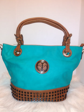 Aqua Blue & Brown Handbag