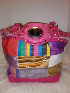 Fushia Trim Multi Color Handbag