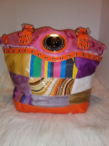 Orange Trim Multi Color Handbag