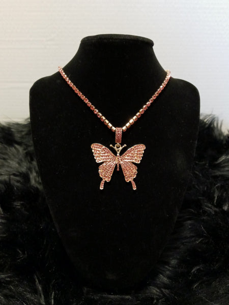 Pink Bling Butterfly Necklace