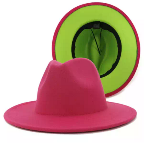 Fushia with Lime Green Bottom Fedora