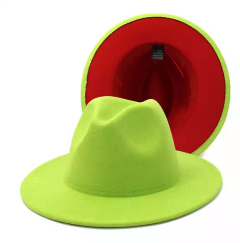 Lime Green with Red Bottom Fedora