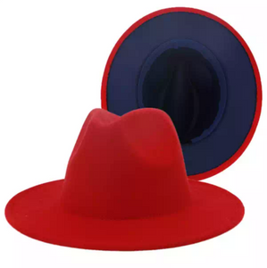 Red with Navy Blue Bottom Fedora