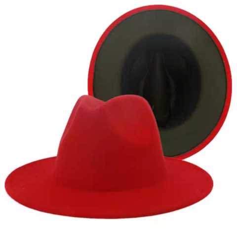 Red with Olive Green Bottom Fedora