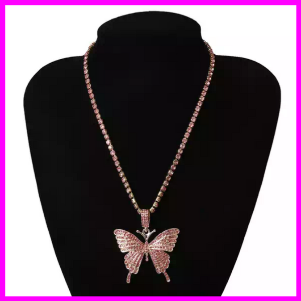 Pink Bling Butterfly Necklace