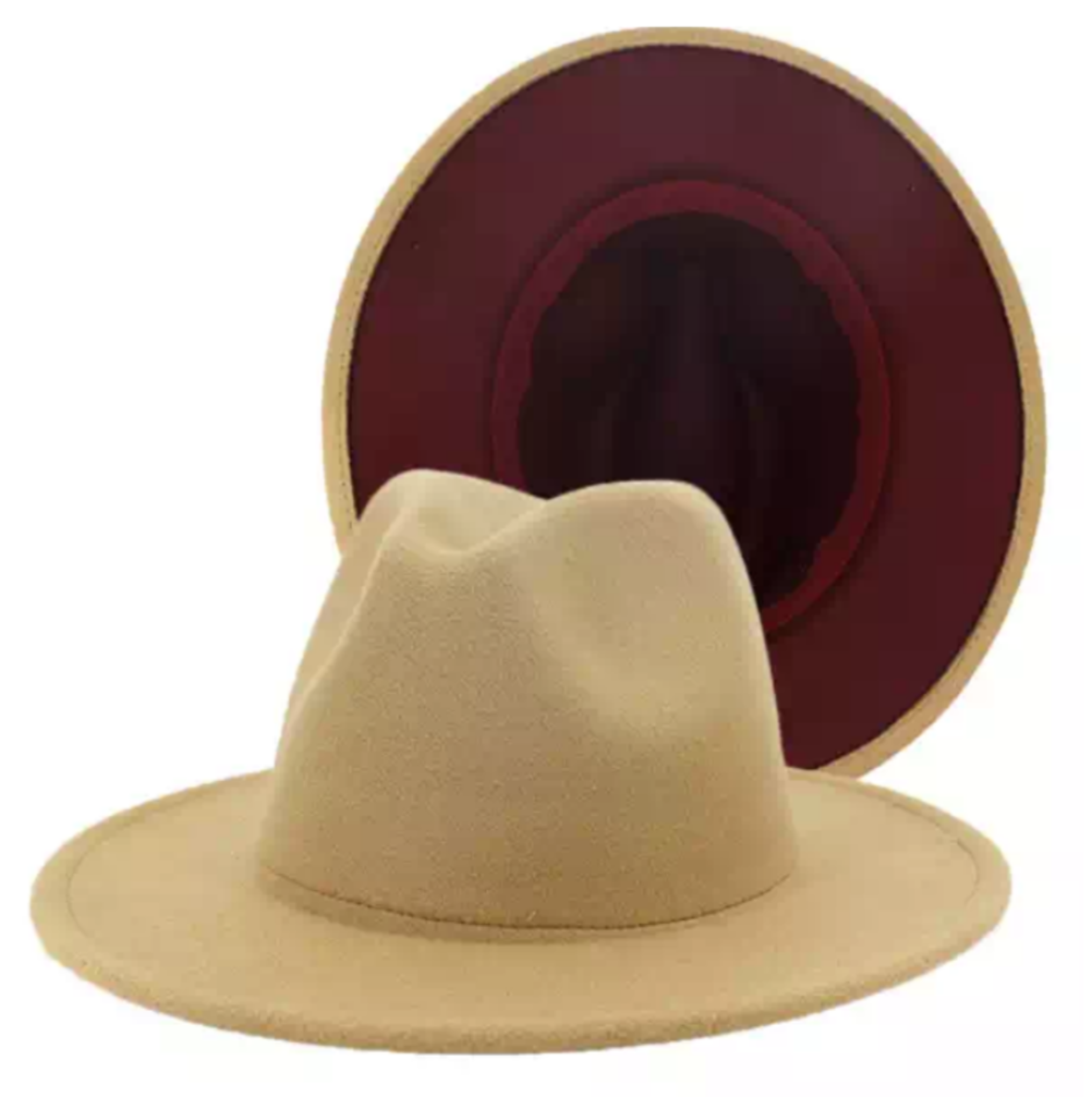 Tan with Burgandy Bottom Fedora