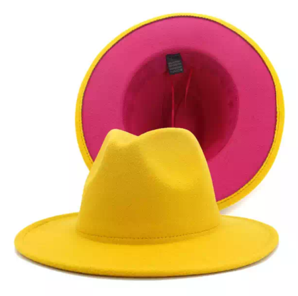 Yellow with Fushia Bottom Fedora