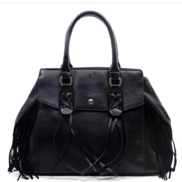 Black Fringe Satchel Handbag