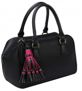 Black Satchel Handbag w/ Fushia & Black Tassel