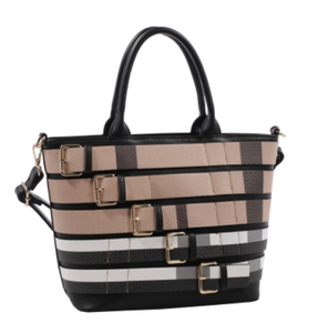 Taupe Black & White Buckle Handbag