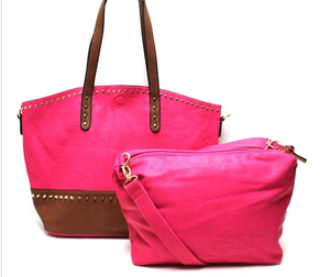 Fushia & Brown 2 in 1 Handbag