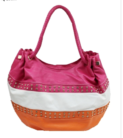 Fushia Tangerine & White Handbag