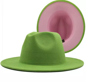 Lime Green with Pink Bottom Fedora