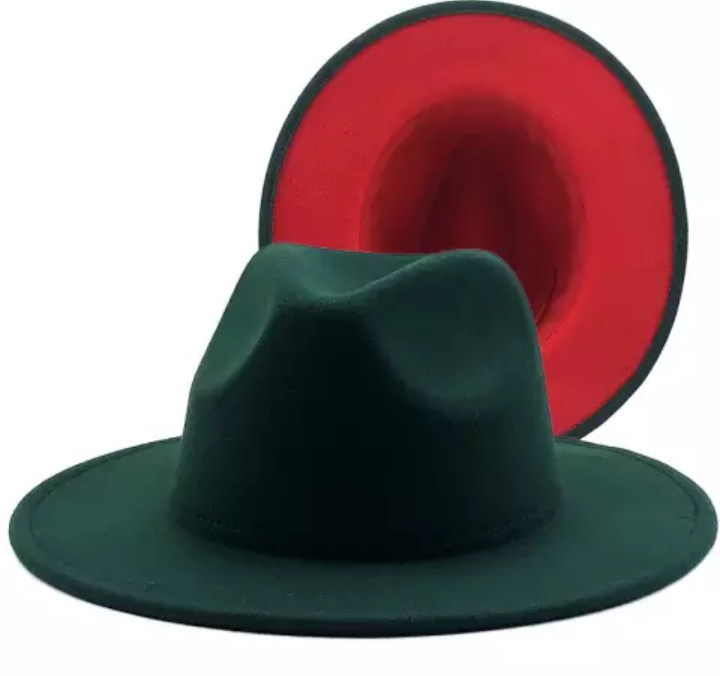 Dark Green with Red Bottom Fedora